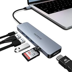 HOPDAY 7-in-1 USB C-hub, USB C-adapter met 4K HDMI, 100W type C PD, 3 USB 3.0 5 Gbps poorten, SD/TF-kaartlezer multiport USB C HDMI voor MacBook iPad, HP Dell XPS Surface
