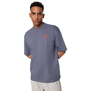 Trendyol Heren Heren Oversized Basic Crew Neck Gebreid T-shirt, Antraciet, M