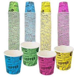 COFFISANO 200 kleurrijke koffieglazen | papieren bekers 75 ml voor espresso thee dranken wegwerp recyclebaar voor restaurant, kantoor, binnenplaats, café