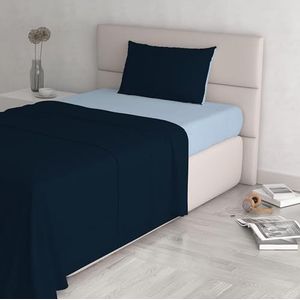 Italian Bed Linen Beddengoed Natural Colour, donkerblauw/lichtblauw, eenpersoonsbed