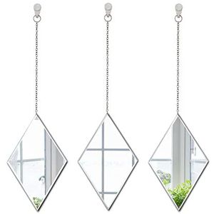 LYLDACER Yanliff Diamond Shape Decoratieve Wandspiegel. Set van 3, hangende ketting frameloze spiegel. 8 x 13 inch, kleine decorspiegel.