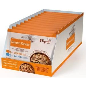 Nature's Variety Chunks traktatie in saus – natvoer voor katten met kip en zalm: Multipack 11 x (4 x 85 g)