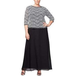 Alex Evenings Women's Plus Size Stretch Lace Bodice Mock One Piece Gown, Black/White, 20W
