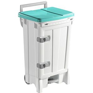 TTS Cleaning 00005724 Open-Up container van polypropyleen met deur, deksel groen, wielen 125 mm, inhoud 90 liter, wit