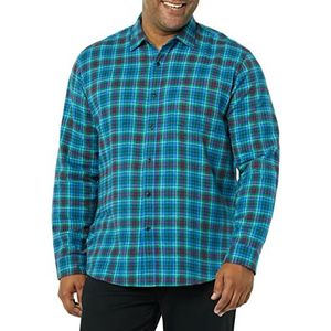 Amazon Essentials Men's Flanellen overhemd met lange mouwen (verkrijgbaar in grote en lange maten), Blauw Bordeauxrood Groen Plaid, XS