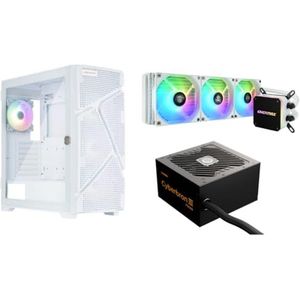 Enermax MarbleShell Mesh MS31 Snow White ARGB Midi Tower Gaming PC Behuizing & CyberBRON III 750 Watt 80 Plus Brons voeding & Waterkoeling LIQMAX III 360 White Bundle; 31WW-750N-360W