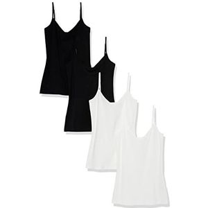 Amazon Essentials Gebreide damescami met V-hals, gelaagd model, verkrijgbaar in grote maten, 4 stuks, zwart/wit, XS