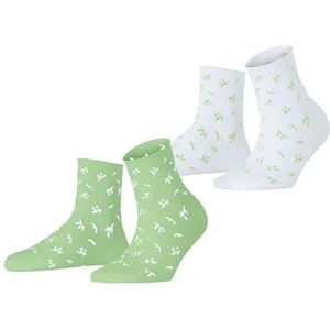 ESPRIT Dames Sokken Twig W SSO Katoen Gedessineerd Multipack 2 Paar, Veelkleurig (White Green 0010), 39-42