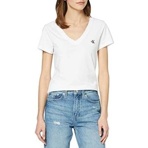 Calvin Klein Vrouwen Ck Borduurwerk Stretch V-hals T-shirt, Wit, XS