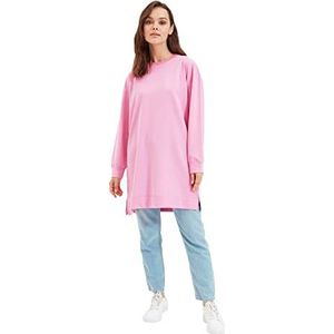 Trendyol Dames roze ronde kraag Basic gebreid sweatshirt, roze, medium