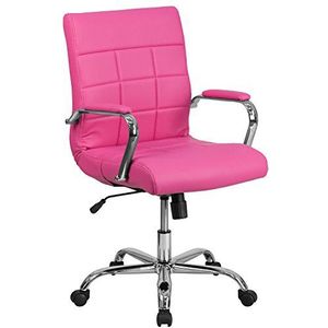 Flash Furniture Mid-Back Pink Vinyl Executive Swivel Office Chair with Chrome Base and Arms -
