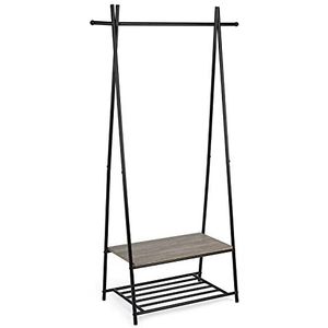 Meerveil Garderoberek, kledingrek, garderobe met schoenenrek, metalen frame, in de hal, woonkamer en veranda, retro-industrieel droogrek, 64 cm x 41 cm x 162 cm, grijs