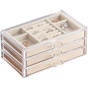 HerFav Acryl Sieraden Organizer Doos met 3 Laden, Clear Sieraden Dozen voor Vrouwen Oorbel Ringen Bangle Armband en Ketting Houder Opslag Fluwelen Sieraden Display Case
