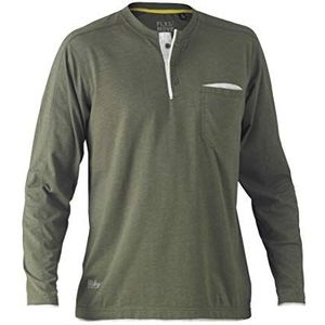 Bisley Workwear UKBK6932_BTHY Flex & Move katoenen Henley T-shirt met lange mouwen - groen marle, 3XL