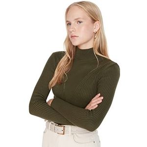 Trendyol Dames coltrui effen getailleerde trui sweatshirt, Groen, M