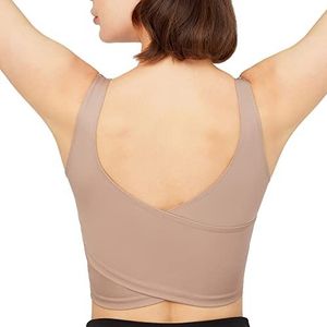 LOS OJOS Crop Tops Dames - Medium Support Gewatteerde sportbeha, tanktops voor vrouwen, beige, XS