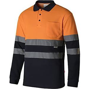 VELILLA 305515; poloshirt met hoge zichtbaarheid van katoen, tweekleurig en lange mouwen, marineblauw en neonoranje, maat 3XL