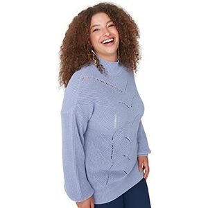 Trendyol Dames ronde hals Ajouré Regular Plus Size Sweater Sweater, Lila, XXL, Lila, XXL