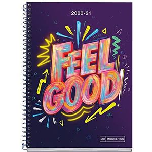 MIQUELRIUS - Schoolagenda Feel Good Curso Lectivo 2020-2021, Spaans, dagweergave, afmeting 155 x 213 mm, papier 70 g, omslag van extra hard karton, kleur lila