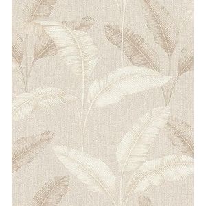 Rasch Behang 200331 - Papierbehang met tropische palmbladeren in beige met linnenlook - 10,05m x 0,53m (LxB)