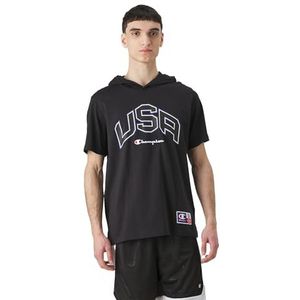 Champion Heren Legacy Retro Sport USA Hooded S/L T-Shirt, Zwart, XL, zwart, XL