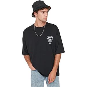 Trendyol Mannelijke Herenkleding Oversize Standaard Crew Neck Geweven T-Shirt Zwart, Zwart, L