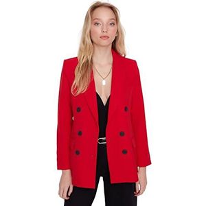 Trendyol Dames Regular fit double-breasted revers kraag geweven jas, rood, 38, Rood, 64