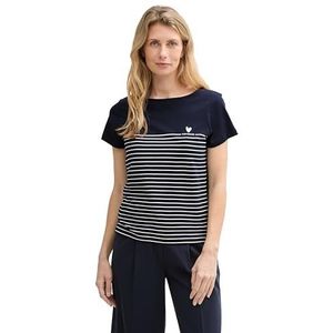 TOM TAILOR Dames T-shirt met strepenpatroon, 10668 - Sky Captain Blue, XXS