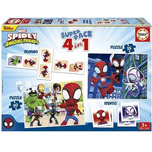 Educa - Superpack Spidey & Friends | Bordspellen en puzzels voor kinderen: Domino, Identic met 28 kaarten en 2 puzzels met 25 en 50 stukjes, kinderspel voor 3, 4 en 5 jaar (19682)