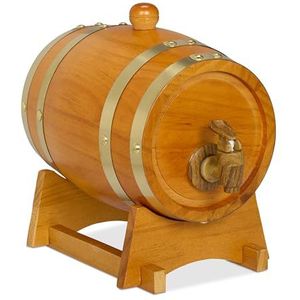 Relaxdays mini whiskey vat, 1,25 liter, houten vaatje met kraantje, tap voor whiskey, wijn, drankdispenser, lichtbruin