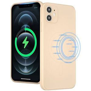 UEEBAI Vloeibaar siliconen draadloos opladen telefoonhoesje voor iPhone 11 6.1 inch, ingebouwde magneten compatibel met MagSafe sneller opladen slanke pasvorm zachte microfiber cover - kaki