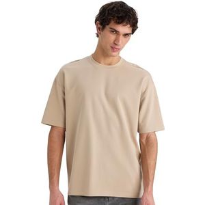 DeFacto Basic T-shirt voor heren, klassiek T-shirt voor mannen, beige, XS