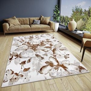 HANSE Home Bloementapijt, woonkamer, laagpolig woonkamertapijt in bloemenpatroon, bloemendesign, loper voor slaapkamer, eetkamer, woonkamer, hal, keuken, wit-bruin, 160 x 235 cm