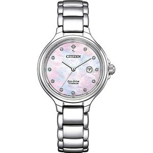 Citizen Analoog Eco-Drive horloge voor dames, met titanium armband, parelmoer, Eén maat, armband