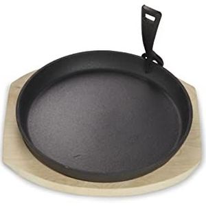 ECHTWERK Serveerpan van gietijzer, met serveerplank, afneembare handgreep, al ingebrand, geschikt voor oven, grill, BBQ en inductie, ideaal voor koken en serveren, Ø 25 cm