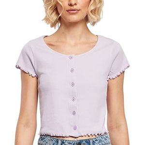 Urban Classics Dames T-shirt kort rib-bovendeel met knoopsluiting en rolzoom, cropped button up thee, verkrijgbaar in vele kleuren, maten XS - 5XL, lila (lilac), L