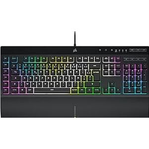 Corsair K55 RGB PRO XT Gaming-toetsenbord met bekabeld membraan (dynamische RGB-achtergrondverlichting, 6 macrotoetsen met Elgato software-integratie, water- en stofdicht IP42) AZERTY, zwart