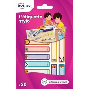 AVERY - Zak met 30 etiketten voor pennen, diermotieven, formaat 50 x 10 mm