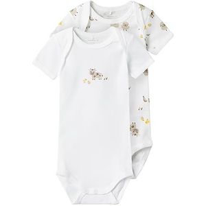 Bestseller A/S Unisex NBNBODY 2P SS Farm Animals NOOS Body, Bright White, 62, Bright White