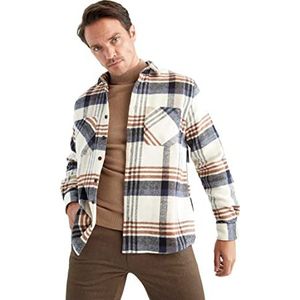 DeFacto Herenshirt met lange mouwen en lange mouwen (gebroken wit, XS), off-white, XS