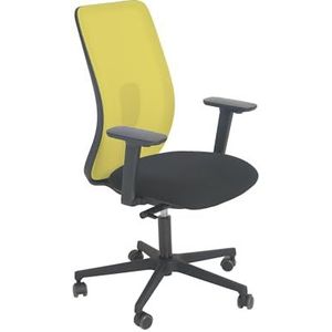 Real Piel RP Real Work Ergonomische bureaustoel van ademend mesh, draaibaar, kantelbaar, met hoogte en verstelbare armleuningen, basis met wielen, zwart + geel, Italiaans product
