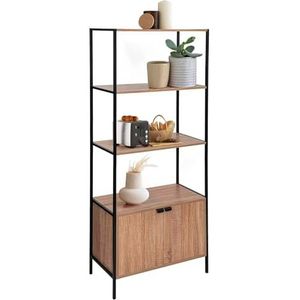 Avilia Boekenkast van hout in eikenlook met 2 legplanken met lage kast - opbergkast, 68 x 35 x 176 cm, ideaal voor woonkamer, werkkamer en kantoor, zwart en bruin