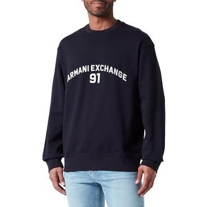 Armani Exchange Heren 91 logo, ronde hals, polsmanchetten, sweatshirt, blauw, L, deep navy, L