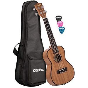Cascha Premium mahonie sopraan ukelele, kleine Hawaii gitaar, ukelele voor beginners, met acquilasnaren en 3 plectra Ukelele + tas 24 inch Konzert bruin