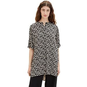 TOM TAILOR Damesblouse in longstyle met patroon, 32148 - Zwart Small Abstract Design, 34