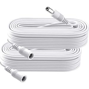 2 stuks 5 m DC verlengkabel, stekker 5,5 mm x 2,1 mm, mannelijke naar vrouwelijke stekker, DC 5V 6V 9V 12V 24V voor beveiligingscamera's, DVR, router, printer, LED-strip, wit