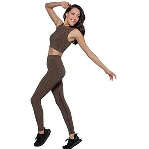 Heart And Soul 2-delige sportfitnessset voor dames | leggings met hoge taille en elastisch T-shirt zonder naden | yoga-sportkleding set | kleur bruin/zwart | maat M/L