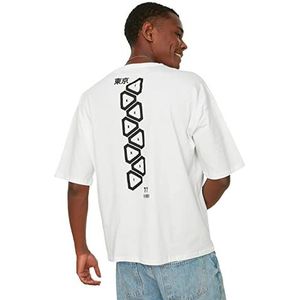 Trendyol Heren witmannen korte mouwen oversized fit 100% katoen achterkant bedrukt T-shirt, wit, klein