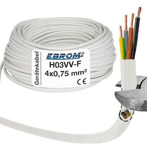 EBROM Kunststof slangleiding rond, led-kabel, stroomkabel, kabel, toestelkabel H03VV-F 4x0,75 mm², kleur: wit, vele lengtes in stappen van 5 m tot 250 meter 4G0,75 mm², uw kabellengte: 10 meter