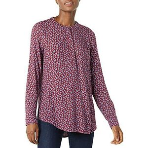 Amazon Essentials Geweven blouse met lange mouwen voor dames, blauw bordeaux madeliefje, X-Large